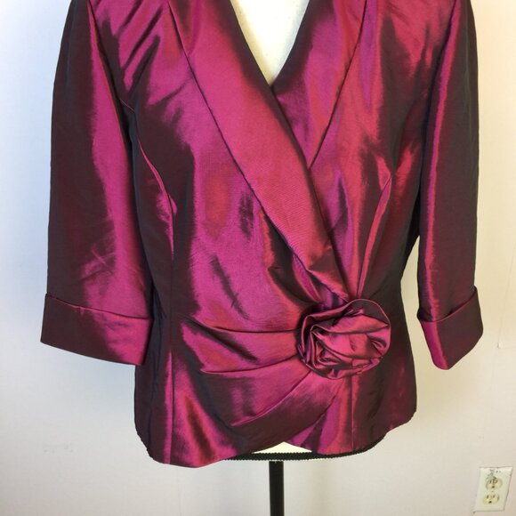 Alex Evenings Jacket Blazer Wrap Top XLP Woman's Petite Maroon Shiny 3/4 Sleeve - Picture 5 of 14